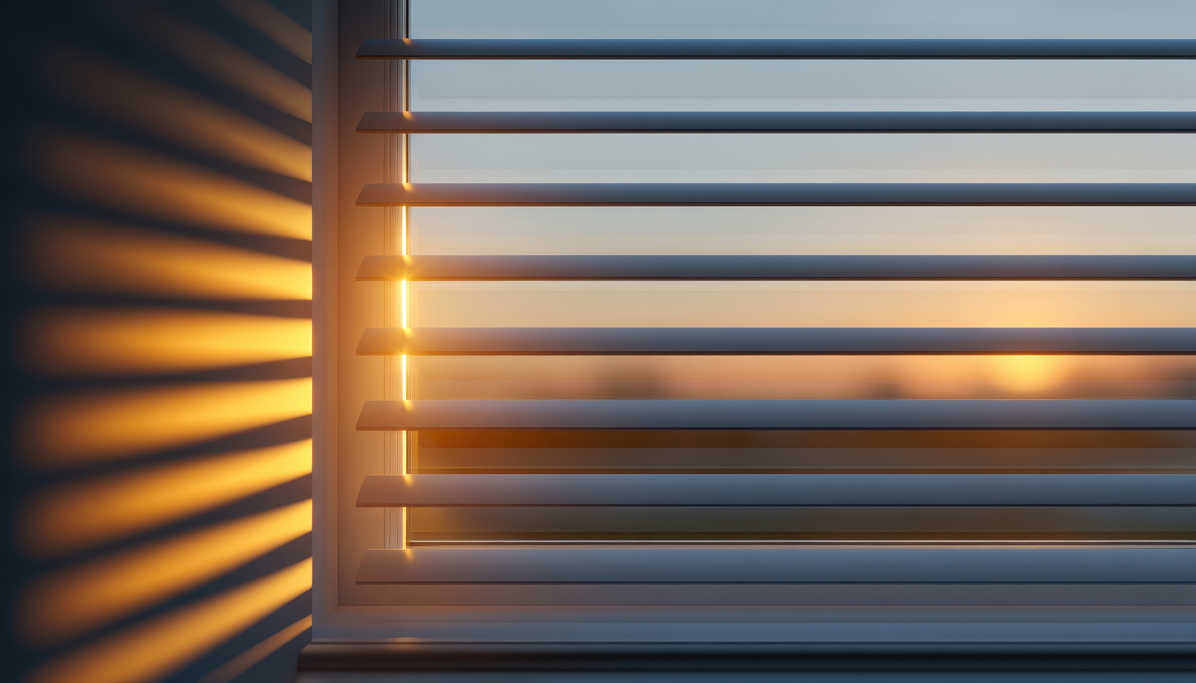 sunlight patterns through window blinds indoor home environment photography silhouette view